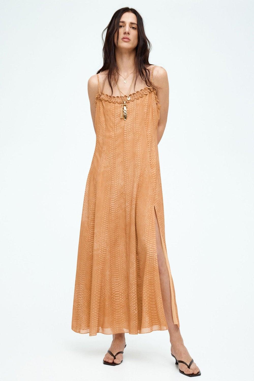 Strappy Sheer Chiffon Maxi Dress with Front Slit - Image 1
