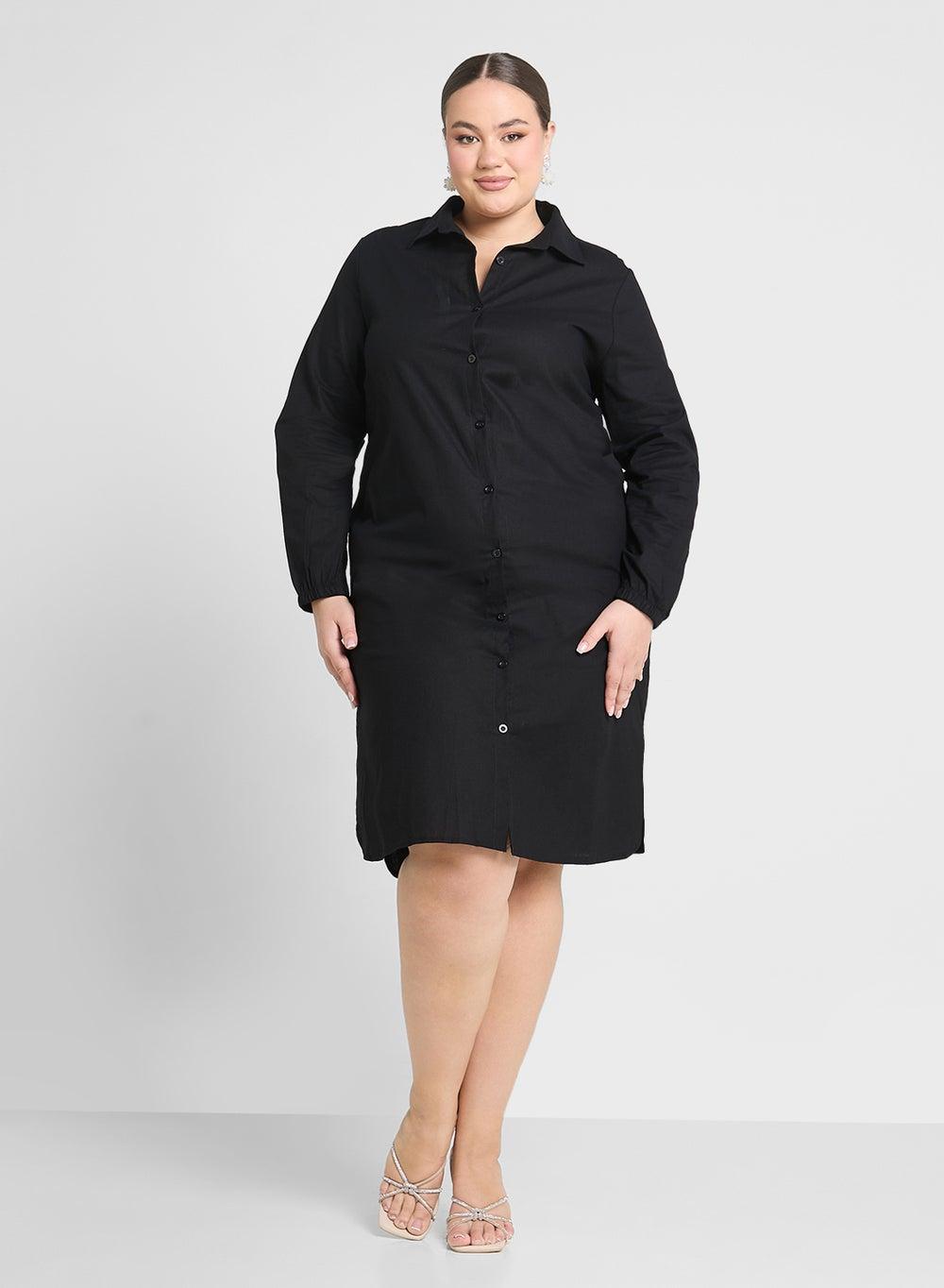 Classic Black Long Sleeve Shirtdress - Image 1