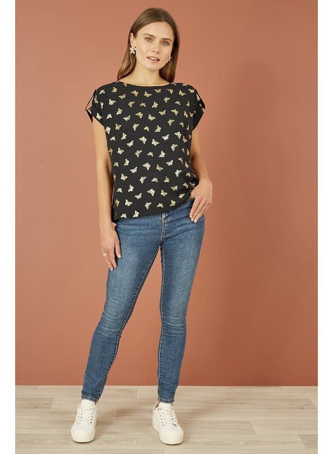 Foil Butterfly Print Relaxed Fit Top - Image 1