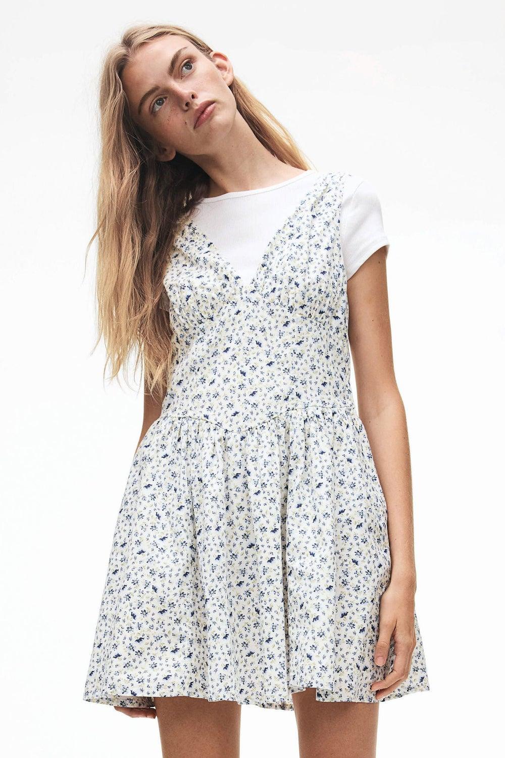 Flared Cotton Mini Dress with Gathered Bodice - Image 1