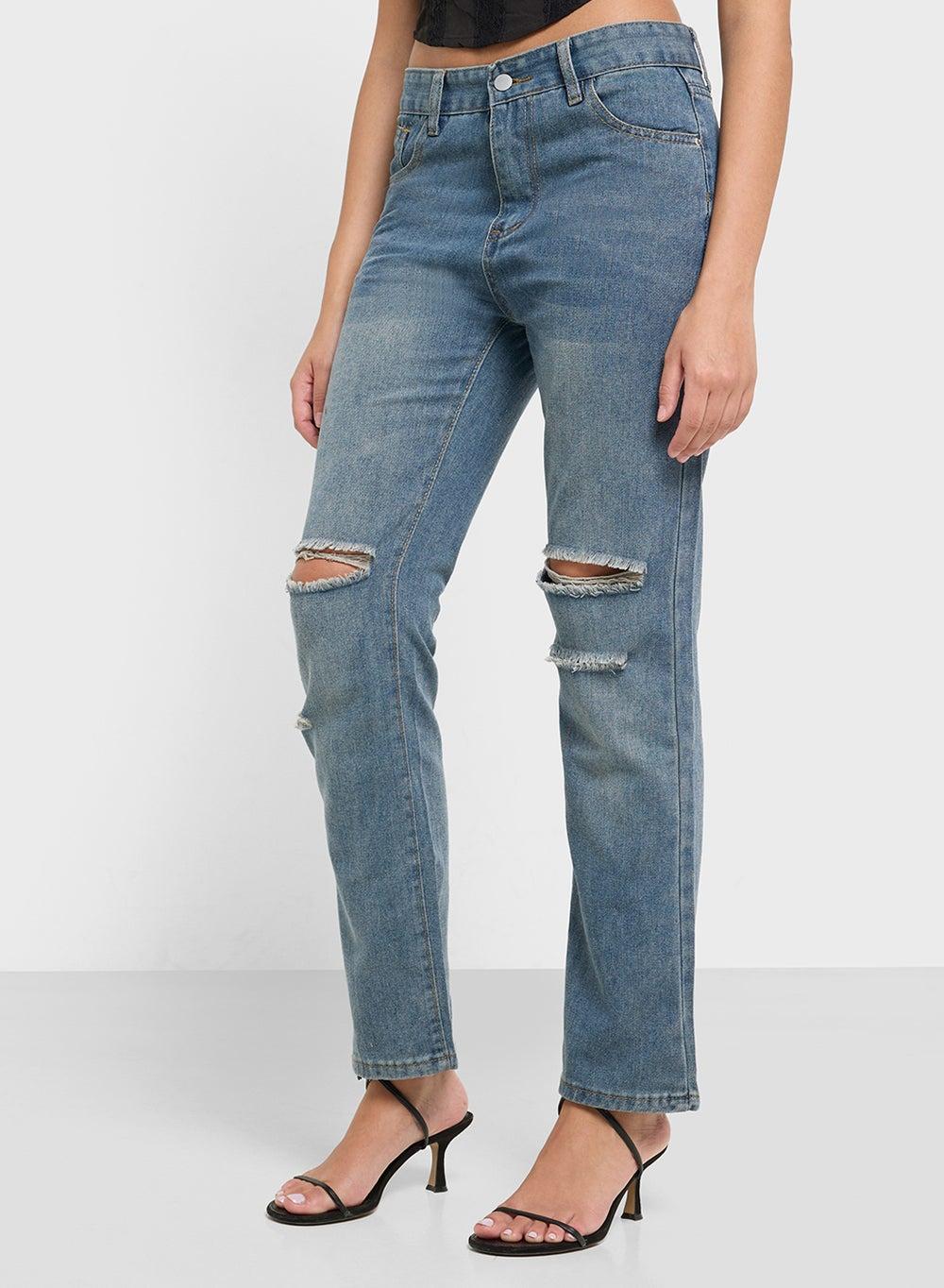High Rise Relaxed Fit Ripped Jeans - Image 1