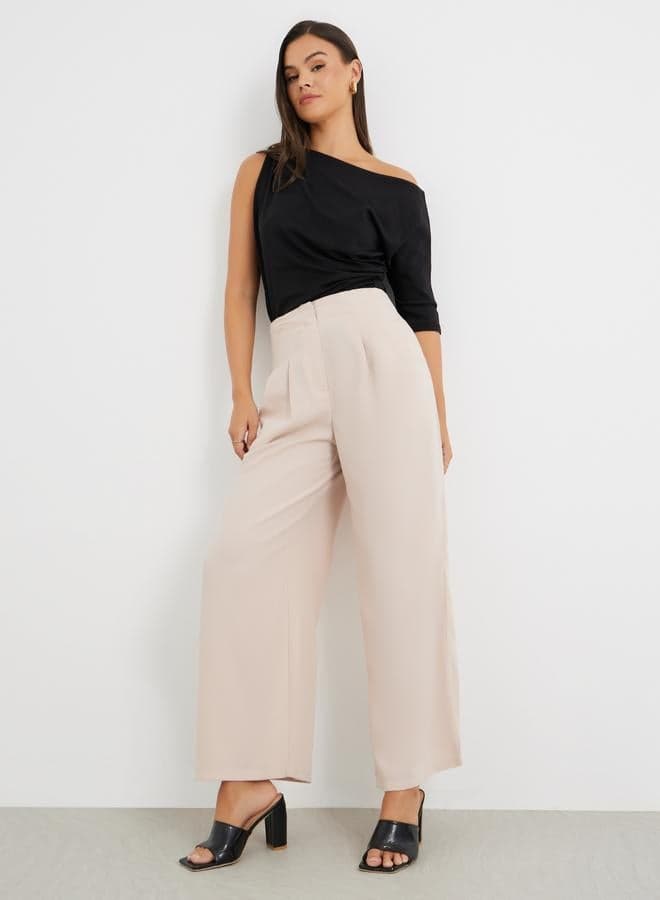 Solid High Rise Pleated Wide Leg Pants - Image 1