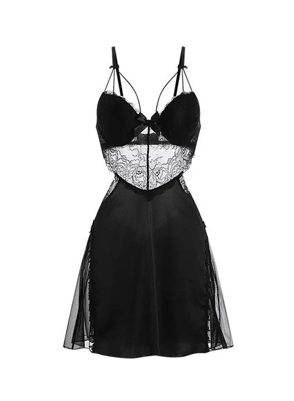 Women's Backless Silk Satin Lace V-Neck Nightgown Set - Image 1