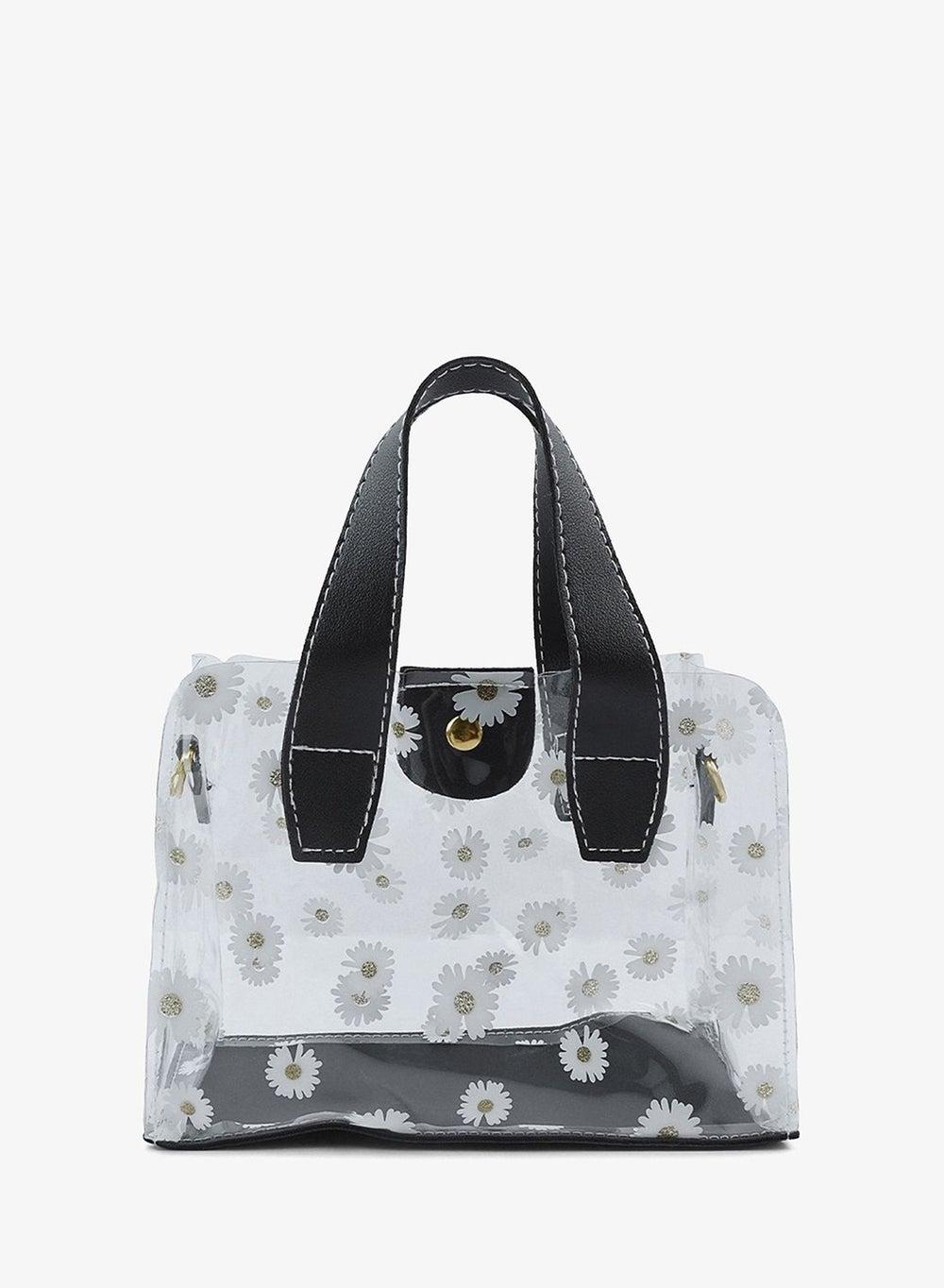 Black Daisy Floral Print Hand Bag - Image 1