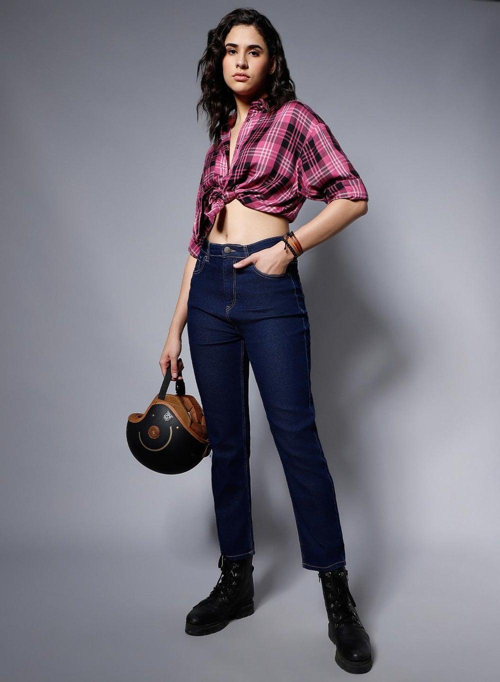 Indigo High-Rise Straight Fit Stretchable Jeans for Women - Image 1