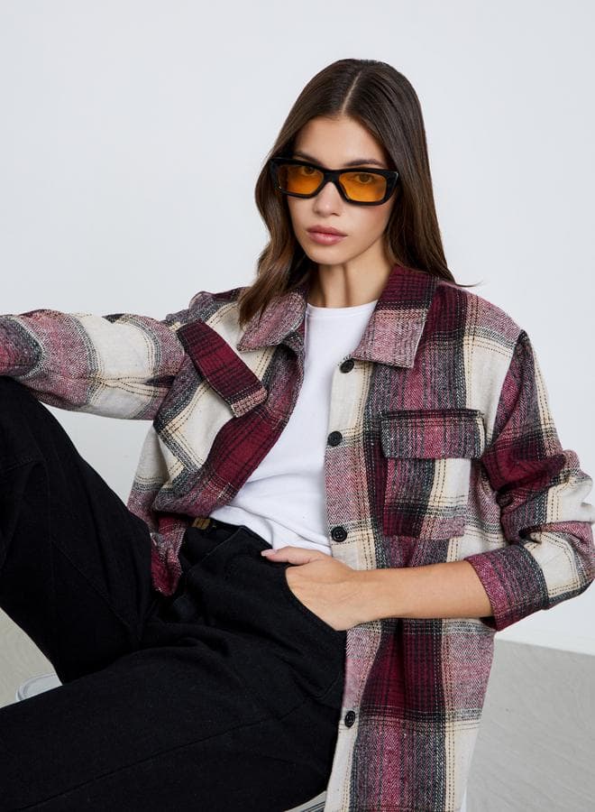 Women’s Red Checked Buttoned Jacket - Image 1