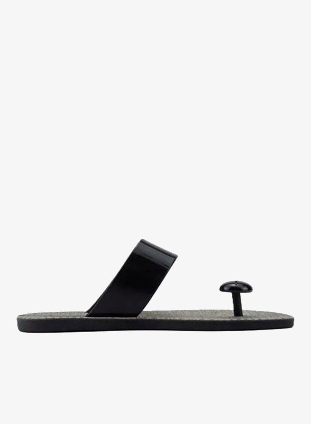 Look Sardenha Women’s Black Printed Sole Single Strap Sandals - Image 1
