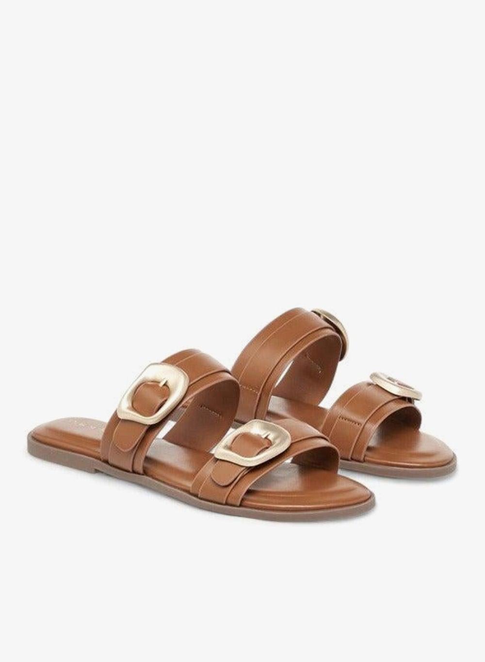 Solid Open Toe Sandals with Double Buckle Accent - Image 1