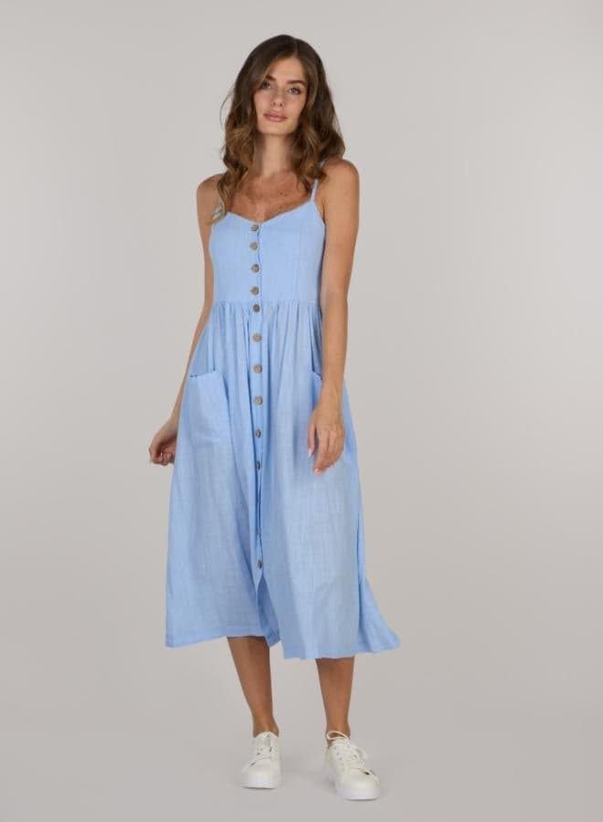 Buttoned Down Midi Cotton Sun Dress - Image 1