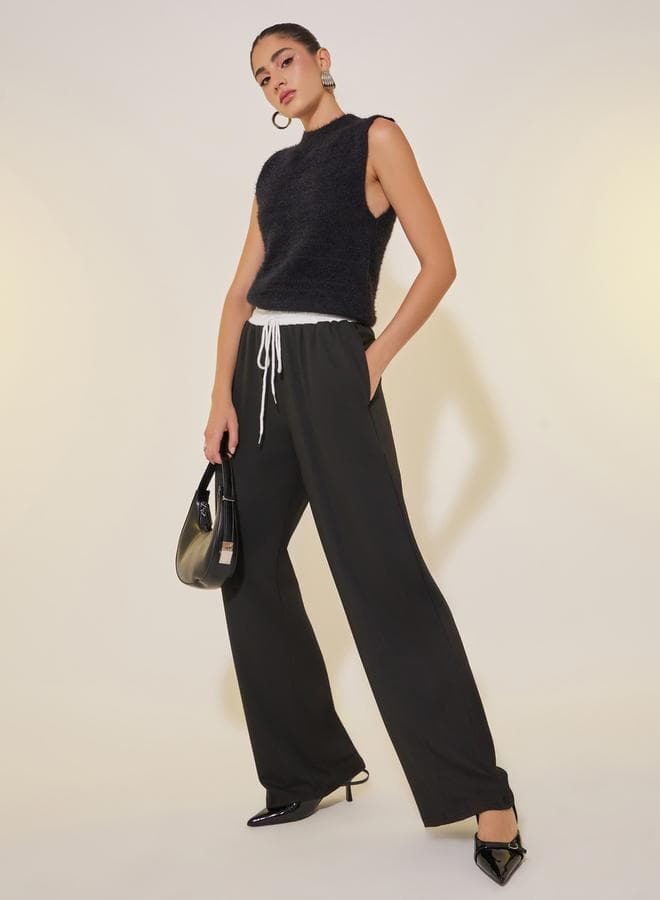 Solid Loose Fit Lace Detail Drawstring Pants - Image 1