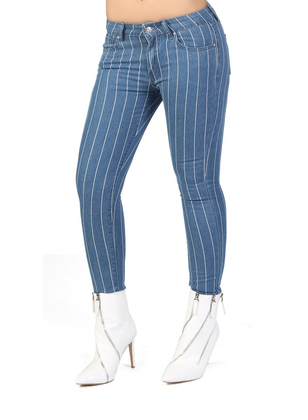 Light Blue Skinny Side Tape Jeans - Image 1