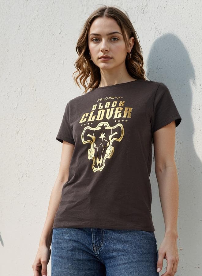 Black Clover Print Crew Neck T-Shirt - Image 1