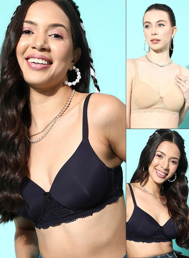 Leading Lady Pack of 2 Lightly Padded Lace Insert Bras - Image 1