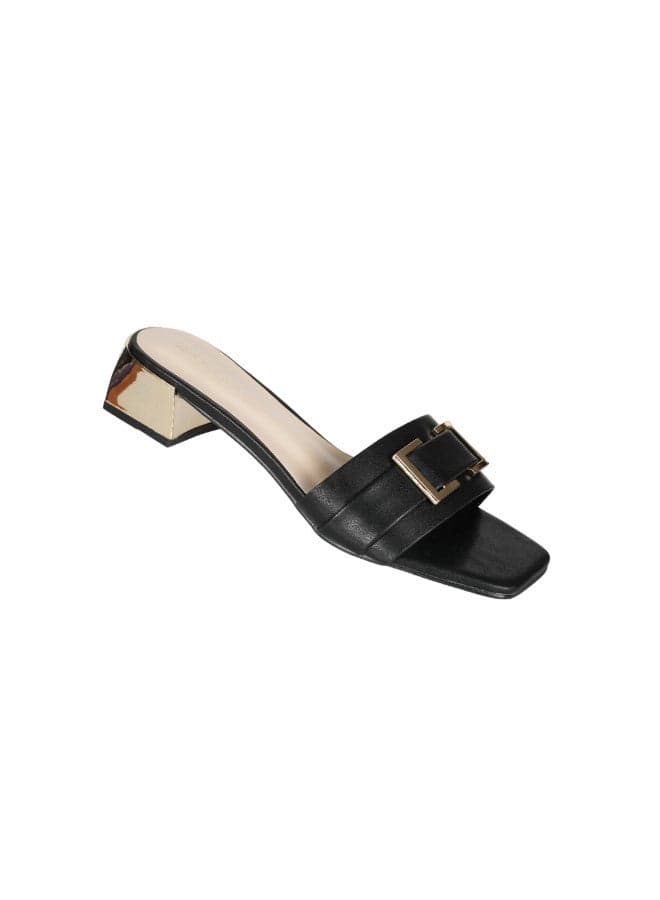 221-56 Zayna Ladies Mid Heel Slip-On Mules Black - Image 1