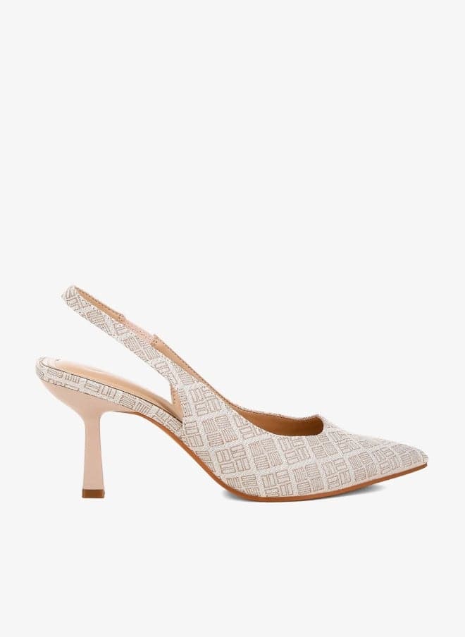 Beige Pointed Toe Kitten Heel Pumps - Image 1