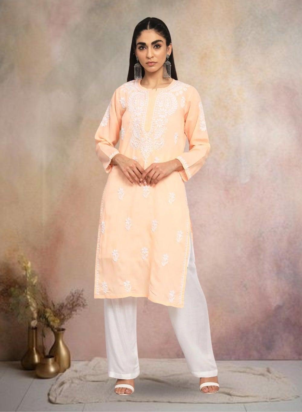 Hand Embroidered Chikankari Cotton Straight Kurta AL3561 - Image 1