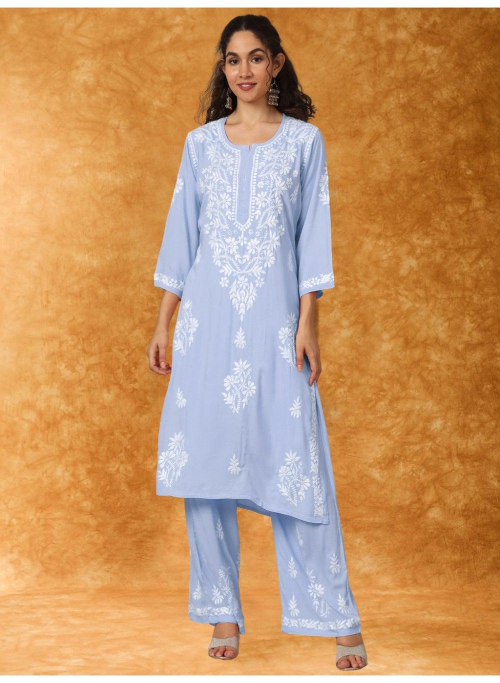 Women Hand Embroidered Chikankari Modal Kurta Set AL3600KS - Image 1