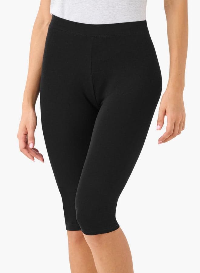 Set of 2 Cropped Leggings with Elasticated Waistband - Image 1