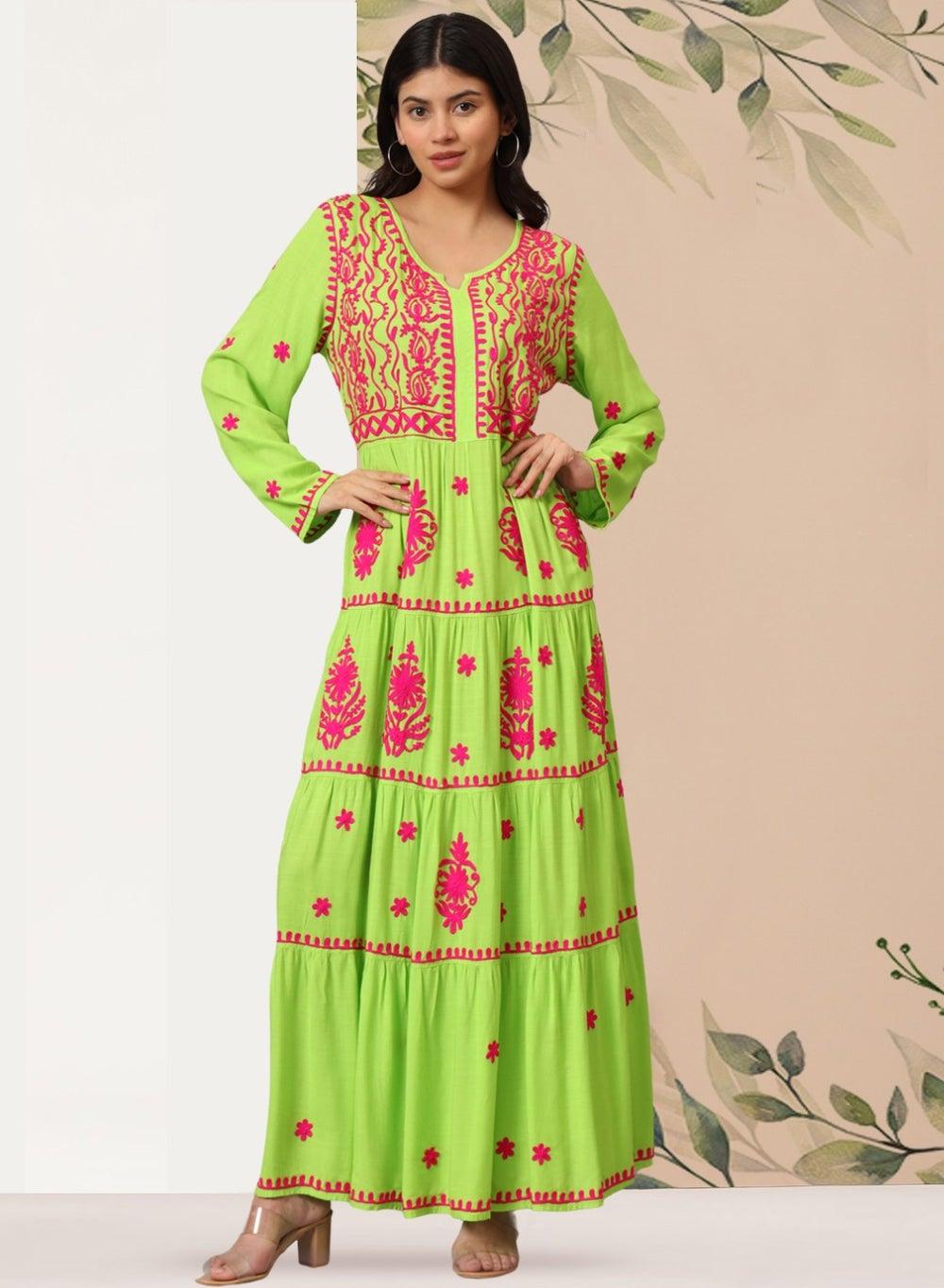 Hand Embroidered Lucknowi Chikankari Rayon Jalabiya AL3935 - Image 1