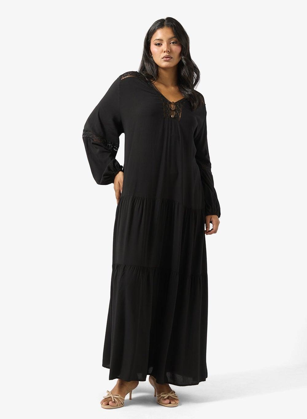 V Neck Boho A-Line Maxi Dress - Image 1