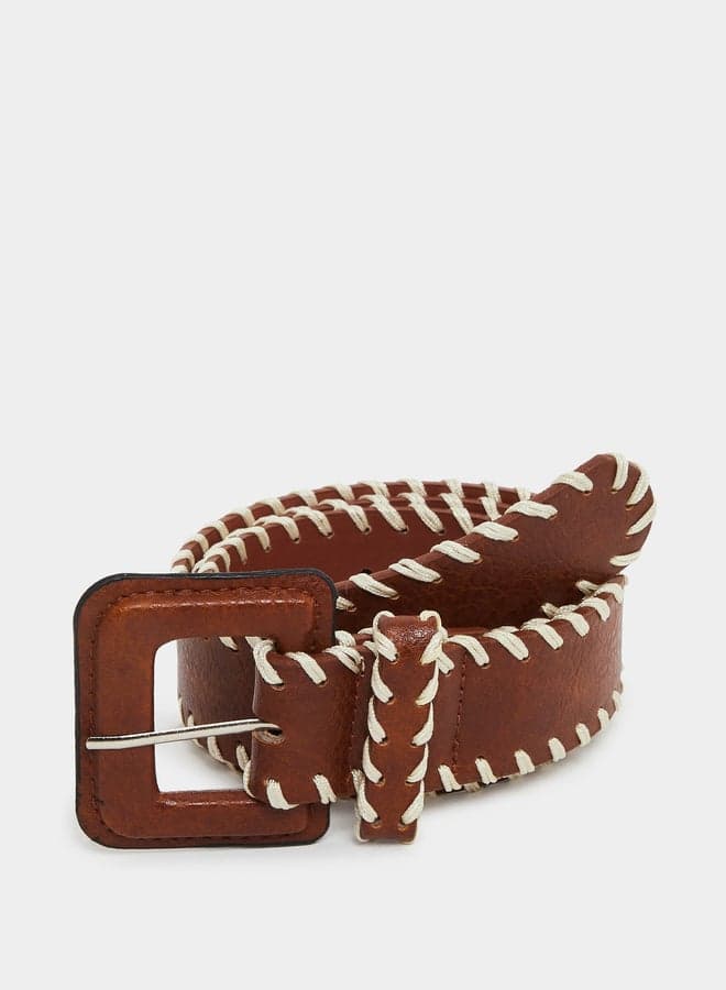 Styli Women Brown Stitch Accent Belt - Image 1