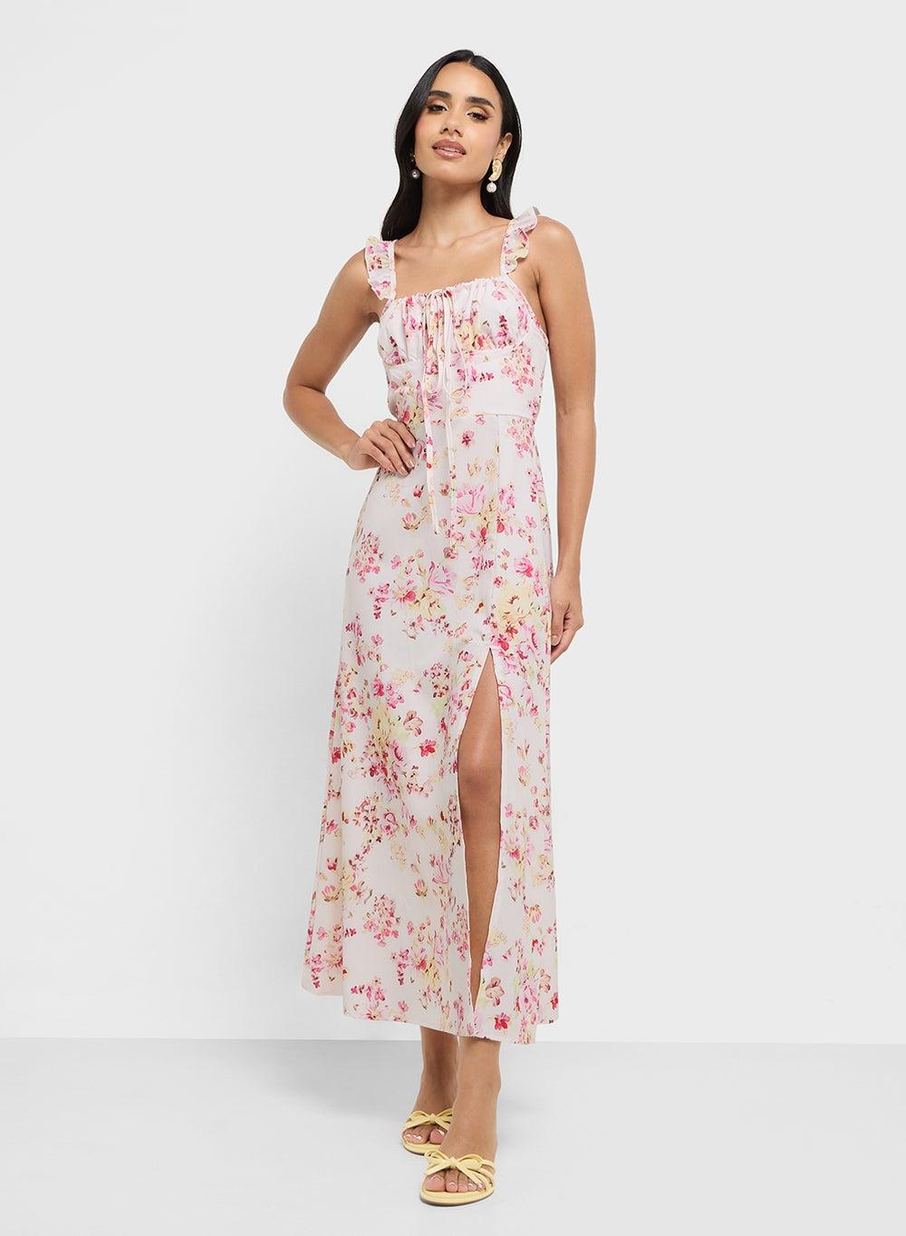 Floral Strappy Corset Bodice Maxi Sundress - Image 1