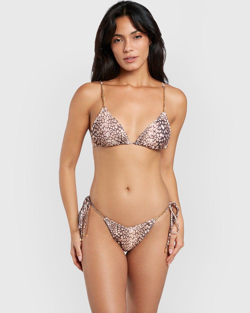 Isla & Evie Tie Side Chain Animal Print Bikini Bottom - Image 1