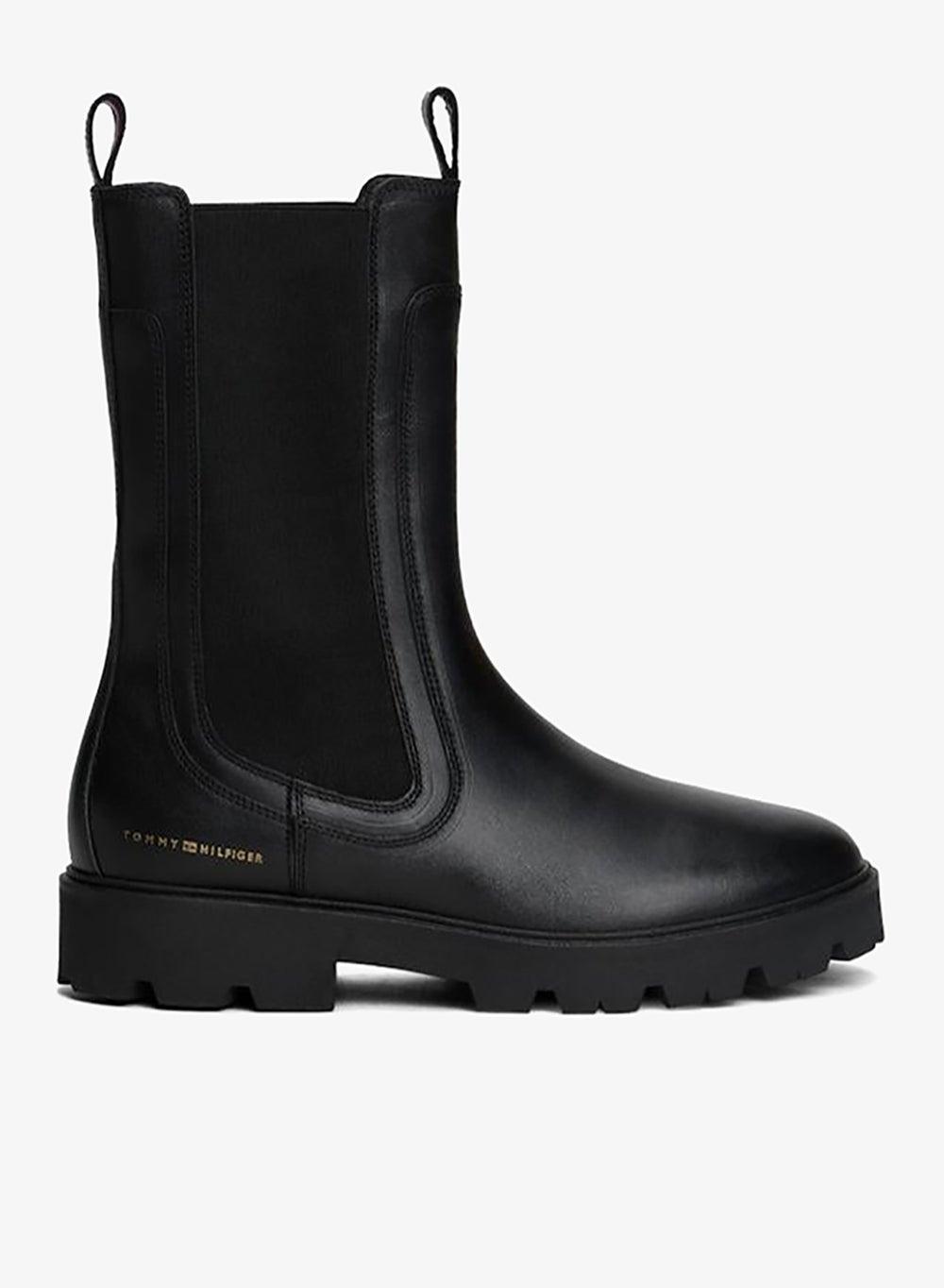 Leather Mid Chelsea Boots with Cleated Sole - Image 1