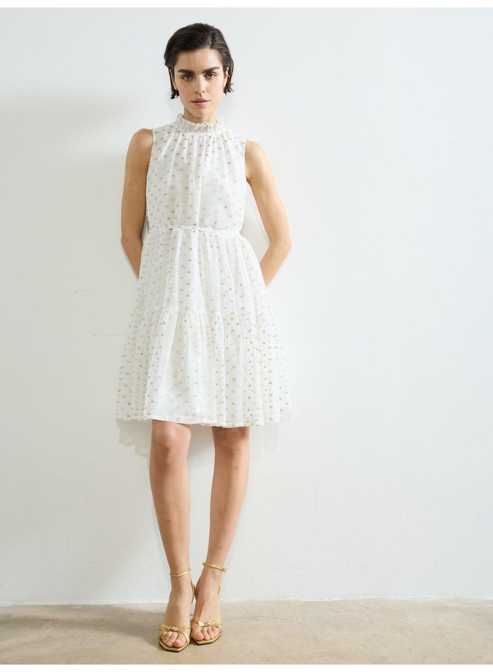 Arlo Jacquard Lurex Dot Tiered Midi Dress - Image 1