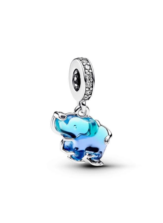 Blue Murano Glass Elephant Dangle Charm - Image 1