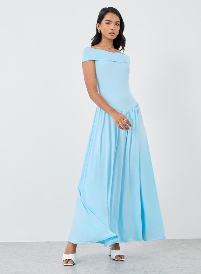 Solid Off Shoulder Gathered Detail Maxi Dress - Image 1