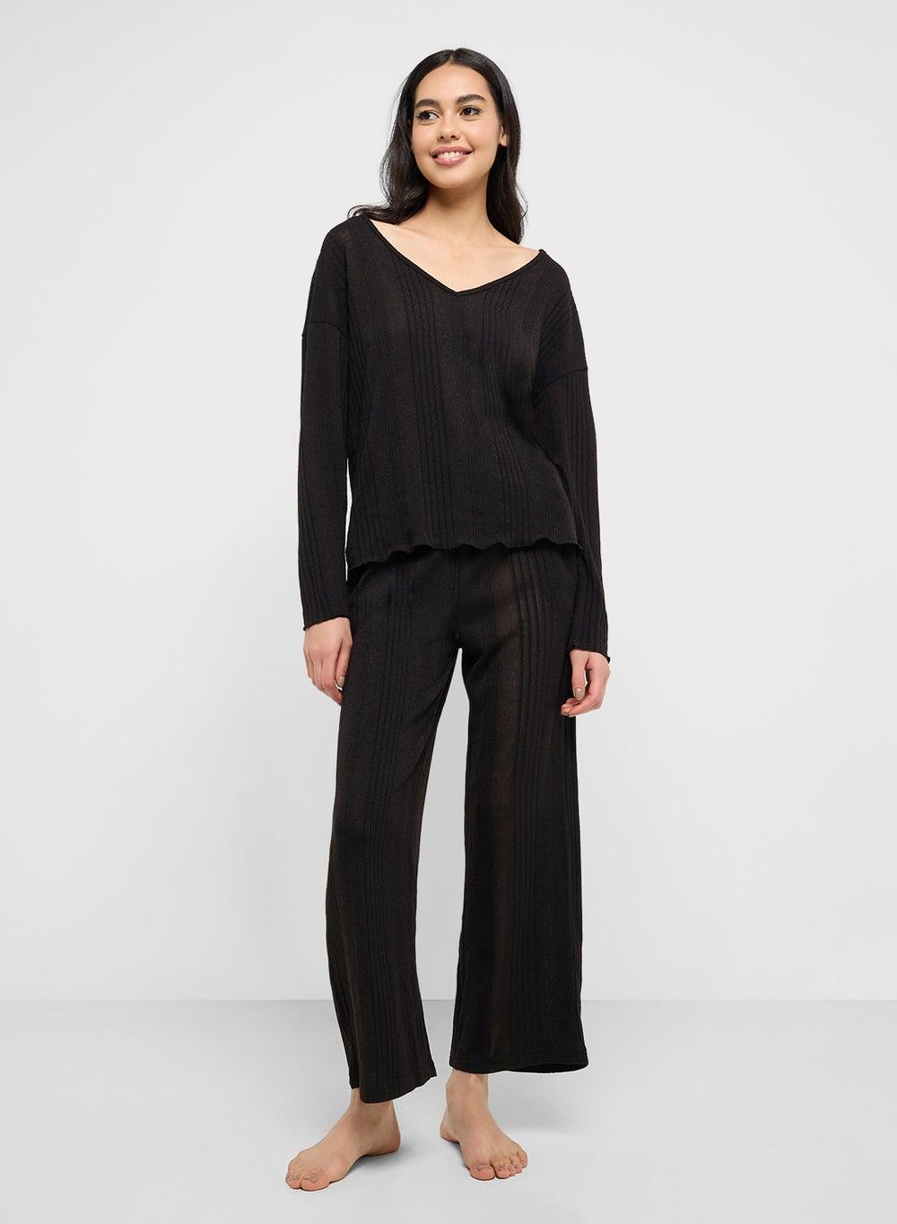 Cozy Ribbed Top & Pyjama Lounge Set - Image 1