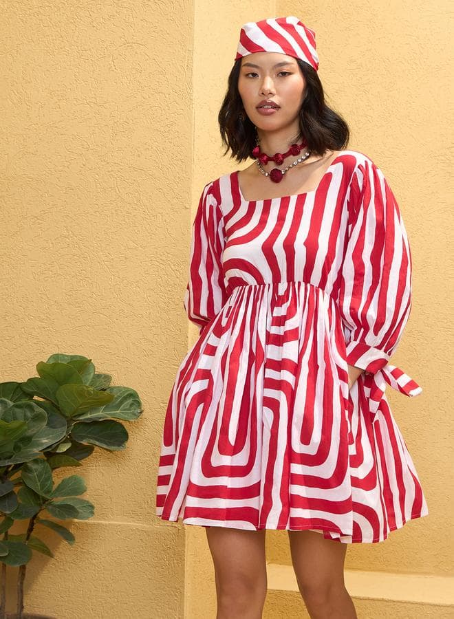 Sassafras Red Knot Sleeve Skater Mini Dress - Image 1