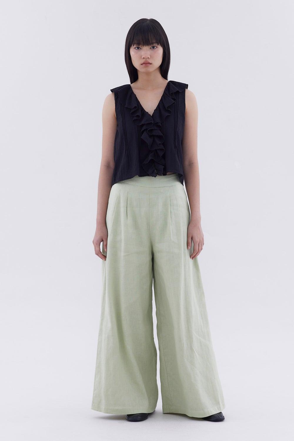 Portia High-Rise Double Pleat Linen Pants - Image 1