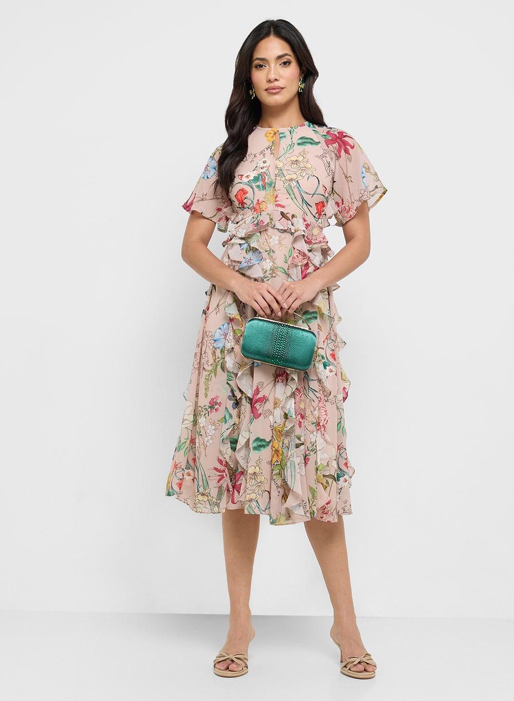 Aisley Floral Ruffle Midi Dress - Image 1