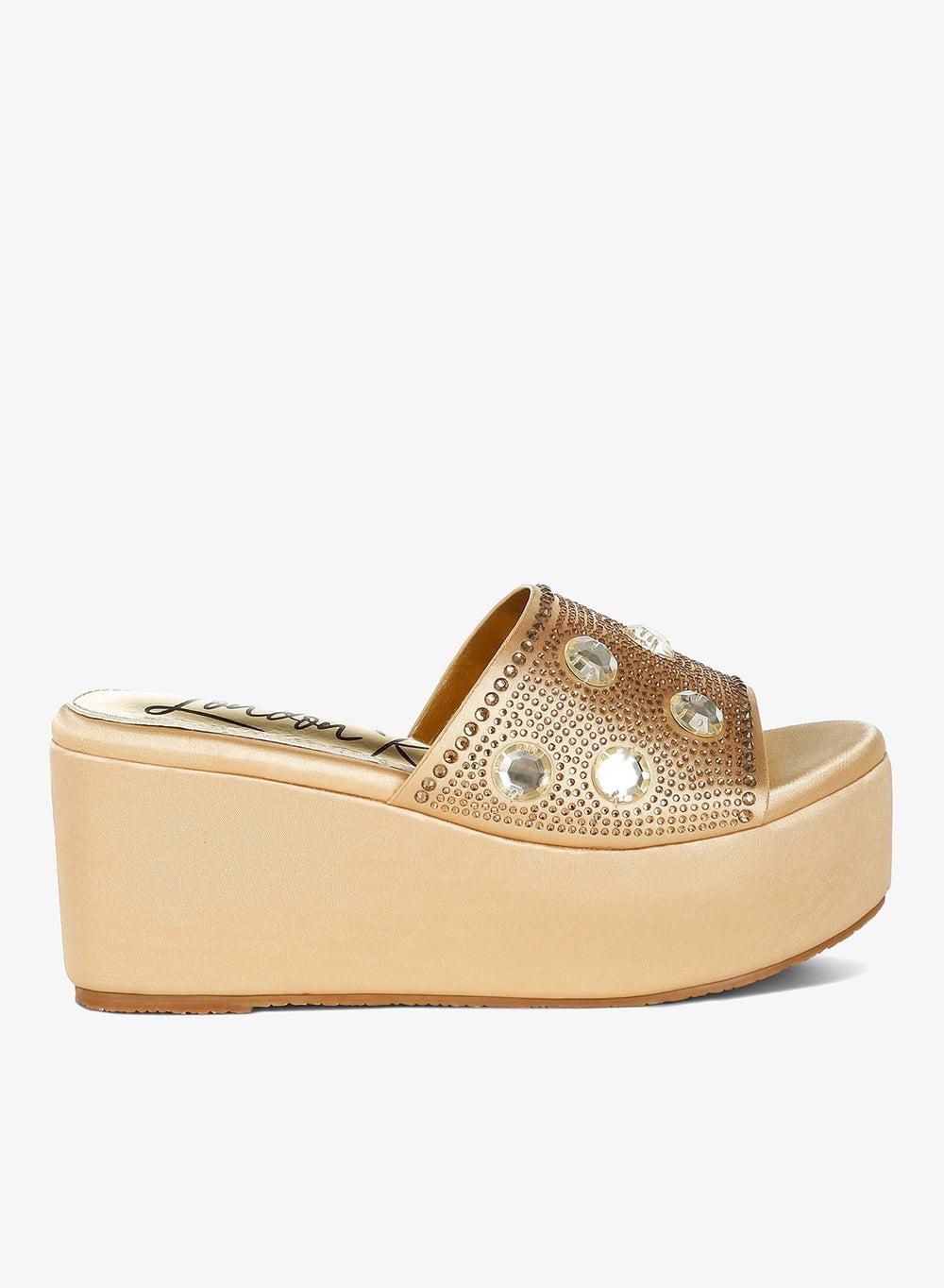 Gold Diamante & Rhinestone Flatform Sandals - Image 1