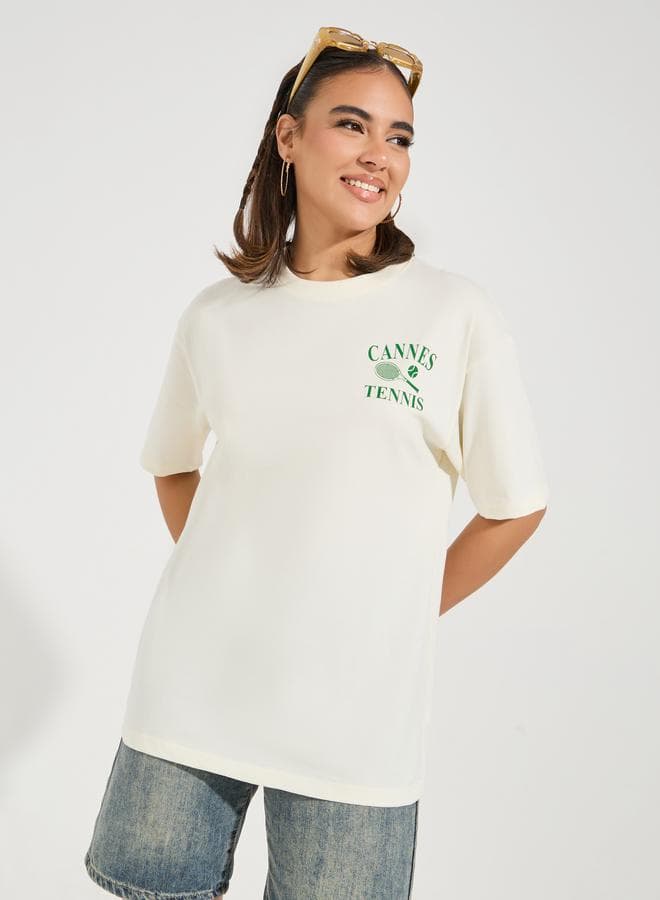 Styli Oversized Cannes Graphic T-Shirt with Dropped Shoulder - Image 1