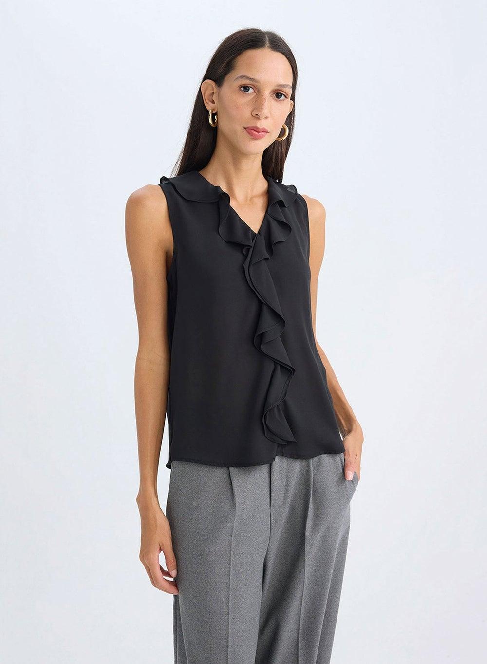 Regular Fit V-Neck Sleeveless Chiffon Blouse - Image 1