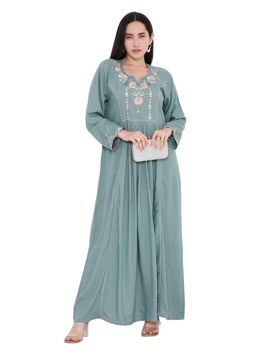 Thread Embroidery Long Viscose Arabic Farasha Jalabiya Dress - Image 1
