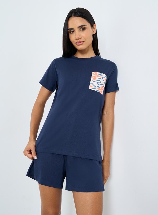 Aztec Pocket T-Shirt and Ruffle Waist Shorts Set - Image 1