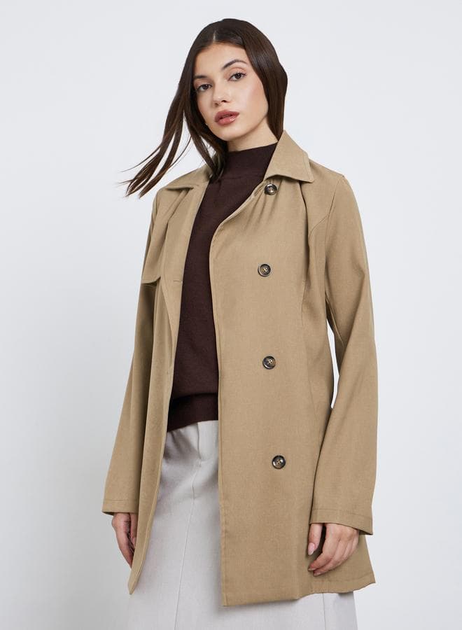 Styli Beige Longline Trench Coat - Image 1