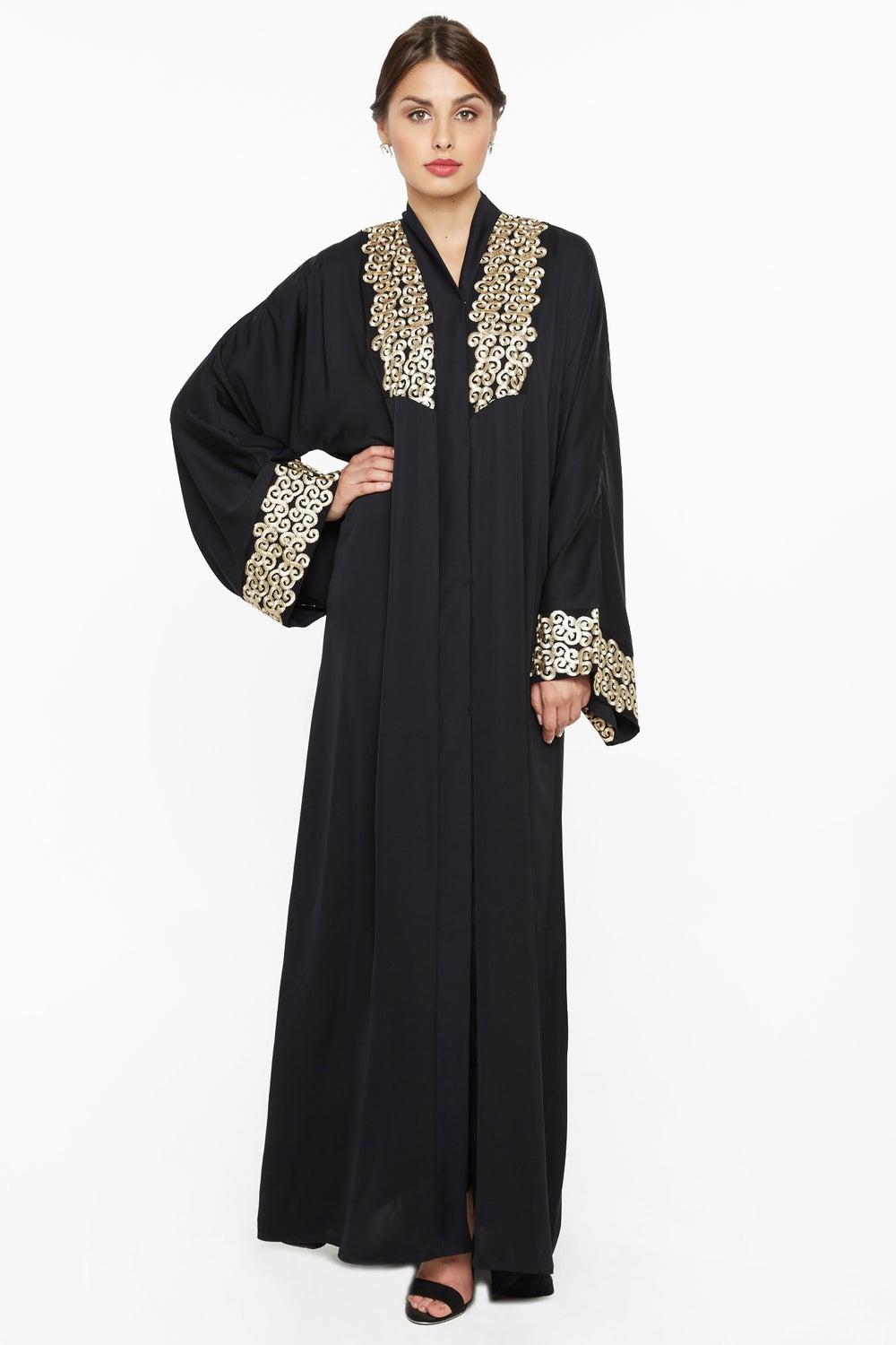 Casual Abaya with Golden Embroidery AJ518A - Image 1