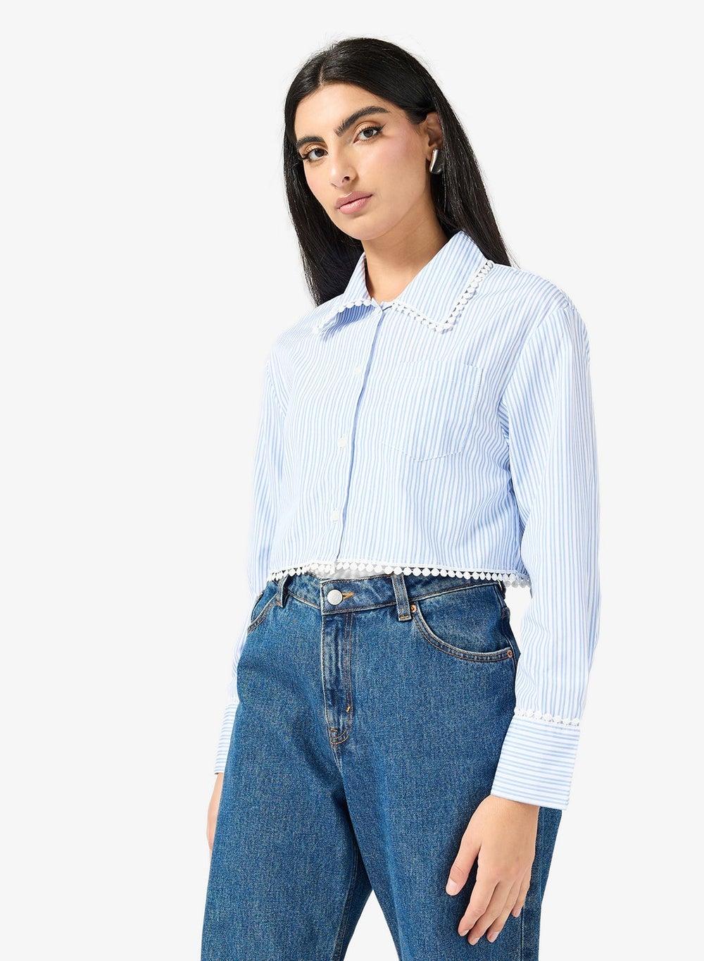 Striped Cropped Shirt for Women - Image 1
