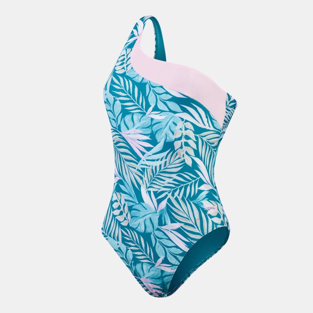Women's Asymmetric One-Piece Swimsuit with Leaves Print - Image 1