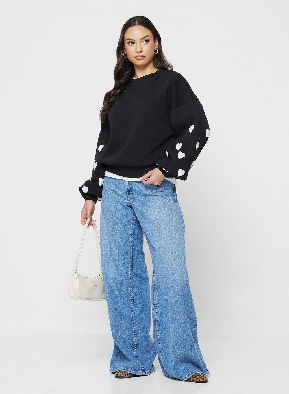 Onlmacy Long Sleeve Heart Detail Crew Neck Sweatshirt - Image 1