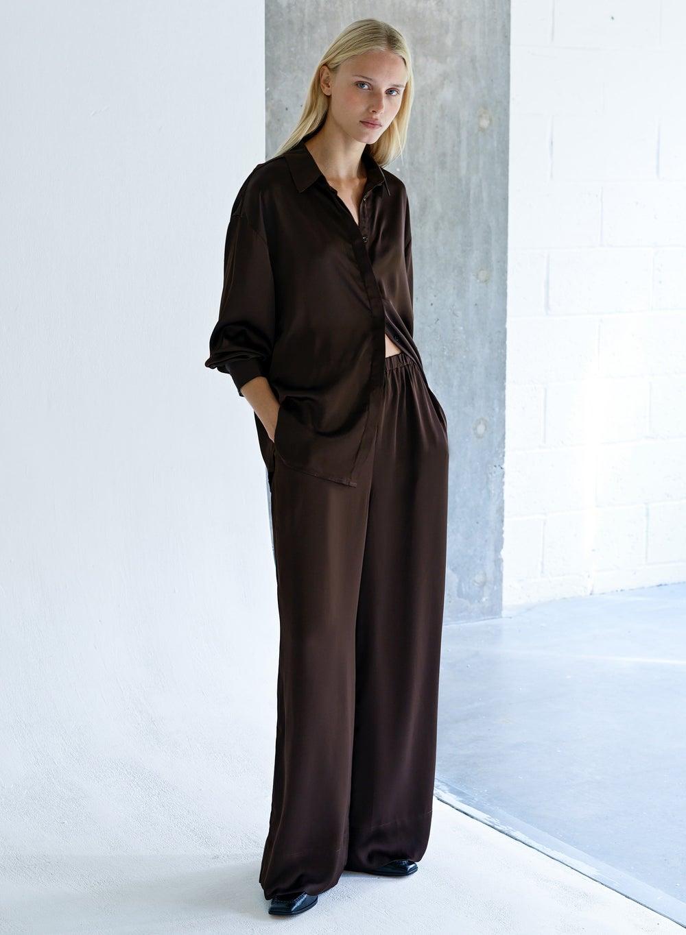 Bernadetta Satin Wide Leg Trousers - Image 1
