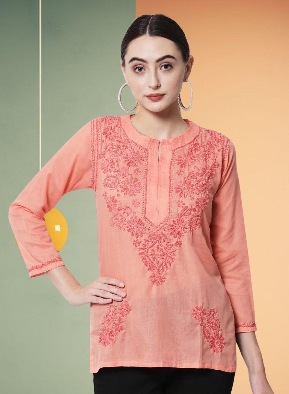 Hand Embroidered Chikankari Cotton Kurti AL3405 - Image 1