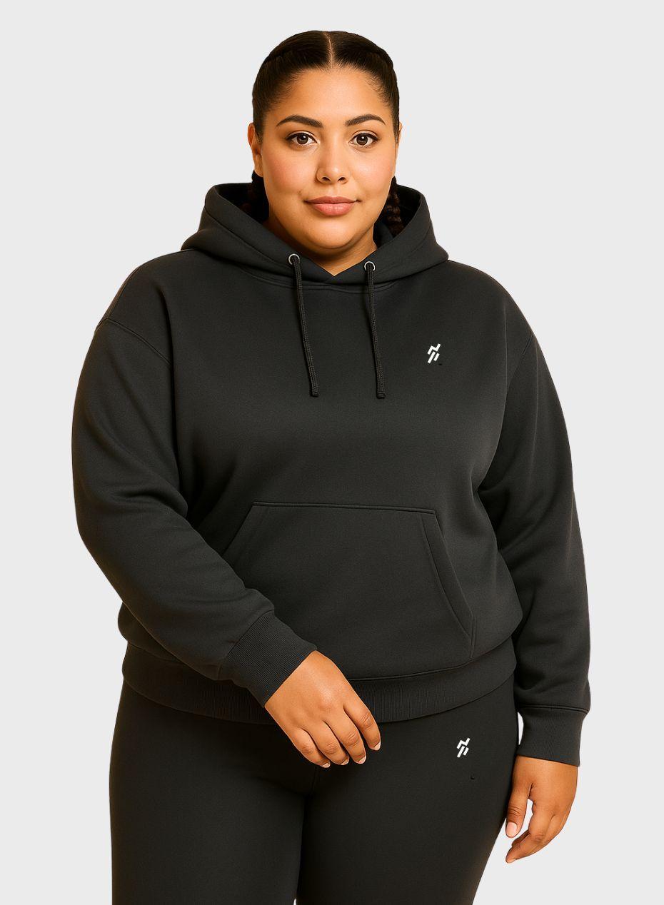 Plus Size Black Lightweight Hoodie with Thumbholes - Image 1