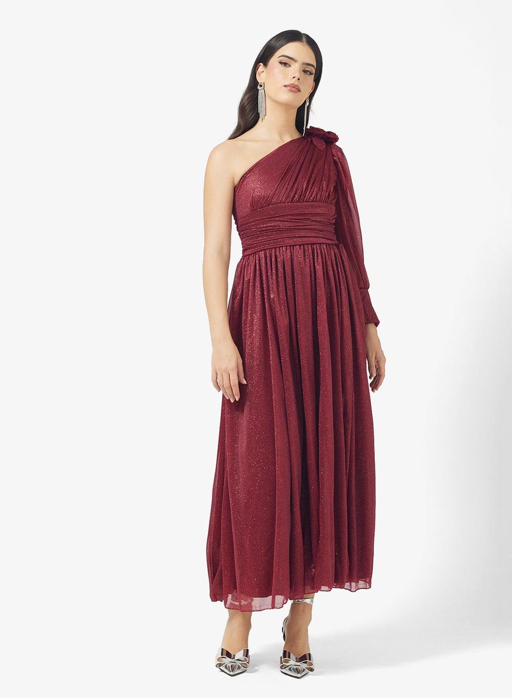 One Shoulder Draped Maxi Dress - Image 1