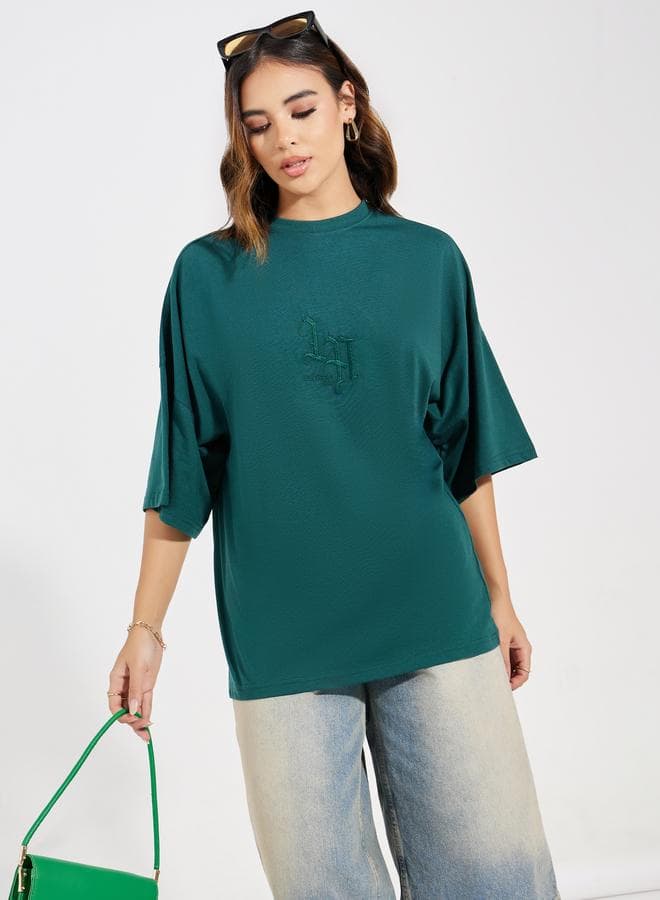 Styli Oversized Embroidery Detail Exaggerated Sleeve T-Shirt - Image 1